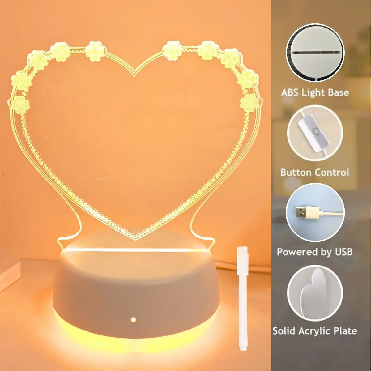 🤍 Heart LED Night Light with Message Board