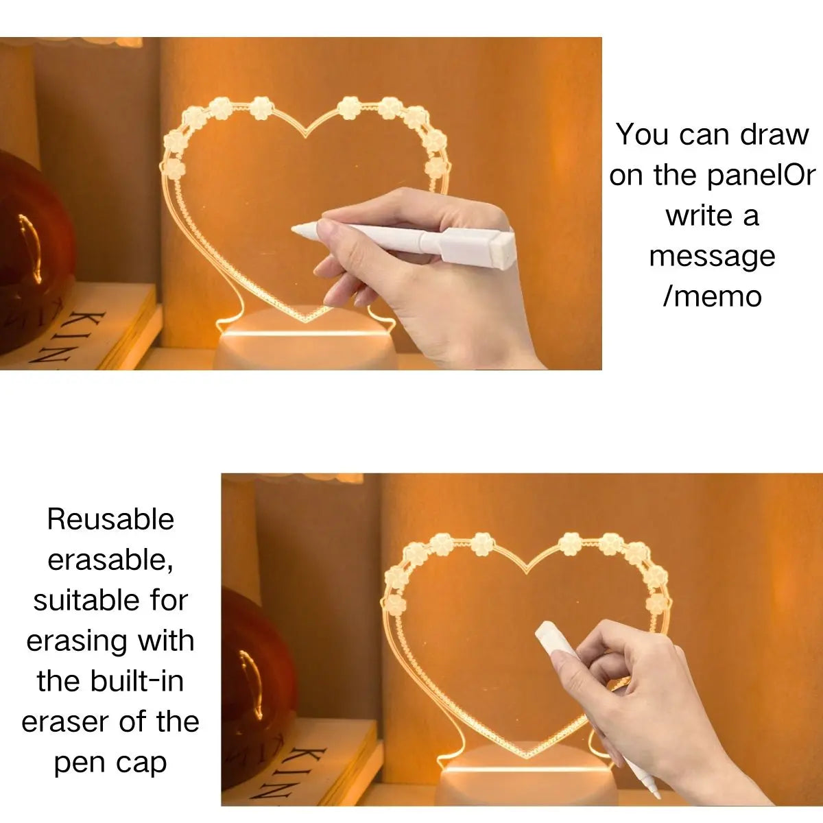 🤍 Heart LED Night Light with Message Board
